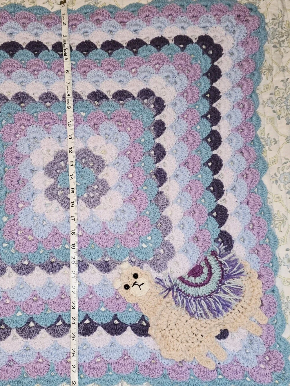 Handmade Crochet Llama Applique Baby Blanket Stroller Car Carrier Lap Afghan